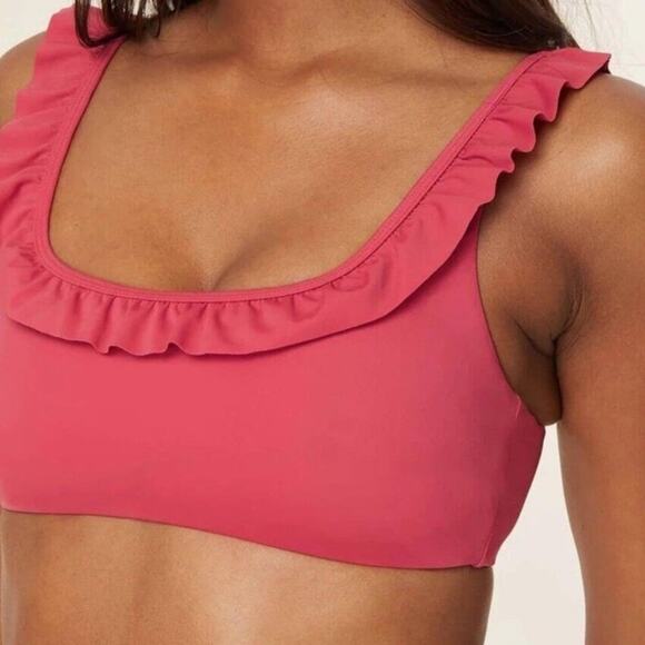 NWT Andie Swim The Hydra Bikini Top Ruffle Trim Rosette Pink Size Large - Picture 1 of 6